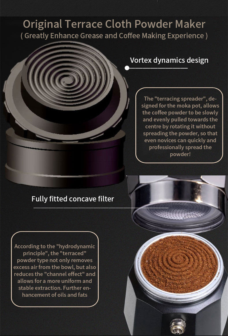 Semi Automatic 56mm Moka Pot Terraced Fields Cloth Powder Needle Coffee Tool