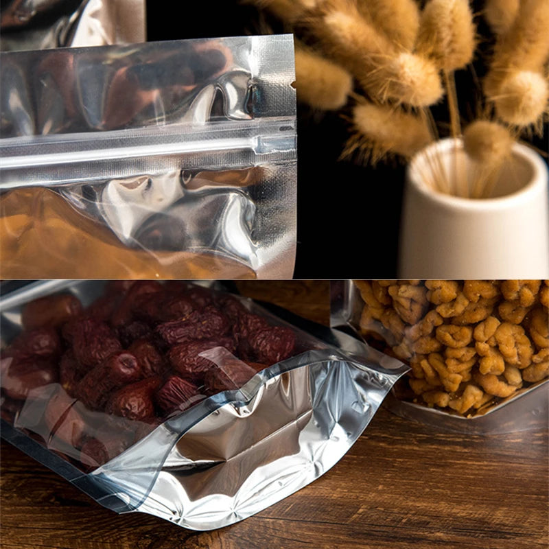 50Pcs Food Packaging Aluminum Foil Stand Up Bag Home Storage Tea Coffee
