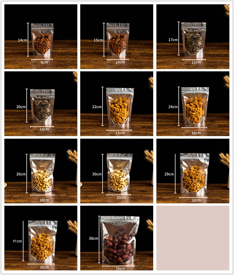 50Pcs Food Packaging Aluminum Foil Stand Up Bag Home Storage Tea Coffee