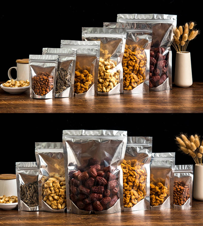 50Pcs Food Packaging Aluminum Foil Stand Up Bag Home Storage Tea Coffee