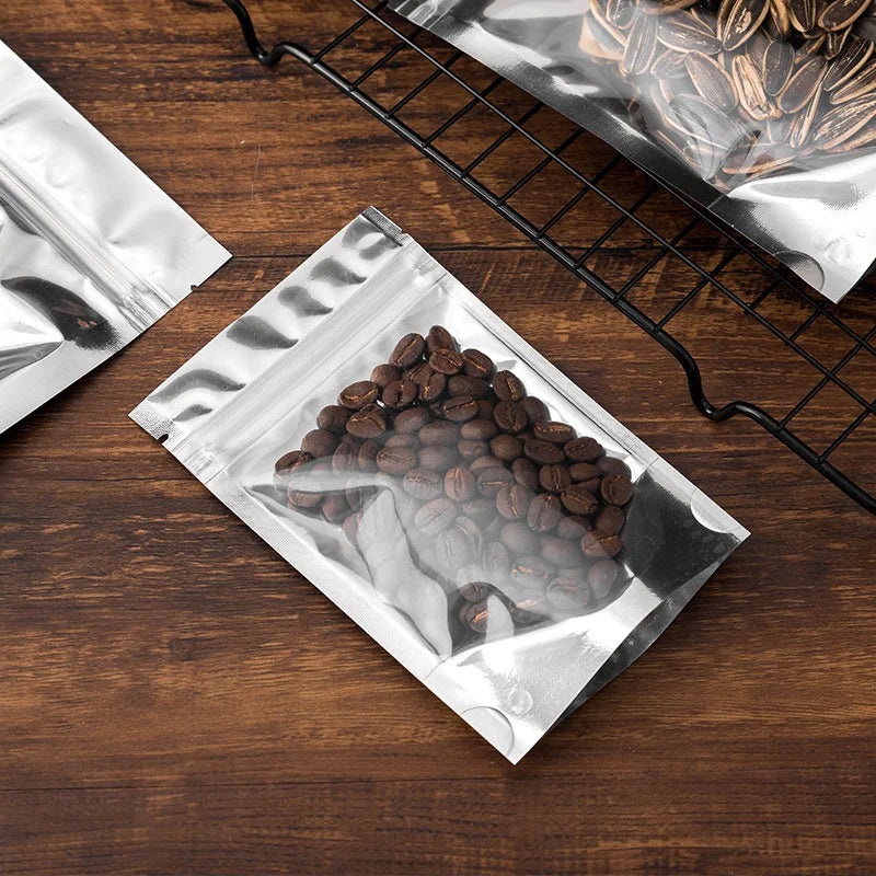 50Pcs Food Packaging Aluminum Foil Stand Up Bag Home Storage Tea Coffee