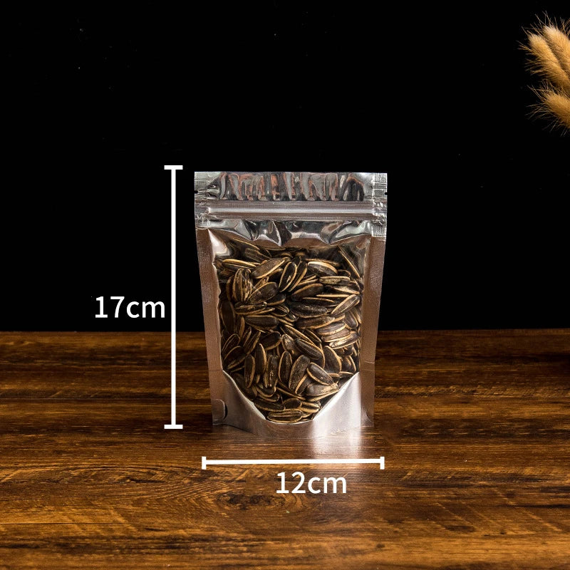 50Pcs Food Packaging Aluminum Foil Stand Up Bag Home Storage Tea Coffee