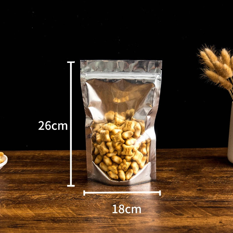 50Pcs Food Packaging Aluminum Foil Stand Up Bag Home Storage Tea Coffee
