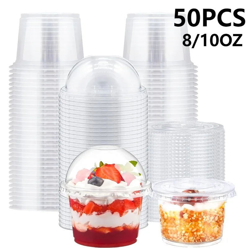 50PCS Disposable Plastic Cups Transparent Dessert Cups Bowls  Container