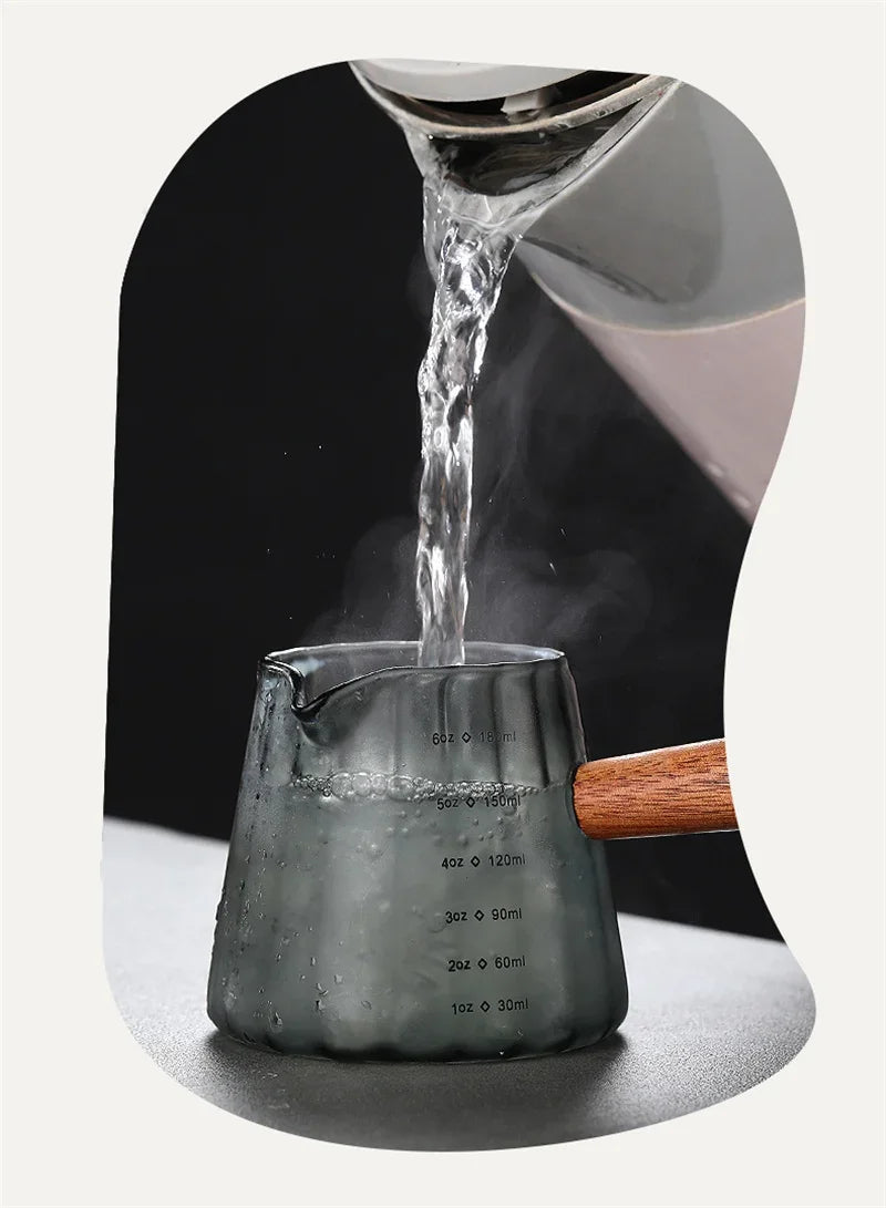 Espresso Measuring Cup with Wood Handle Vertical Grain Glass Coffee