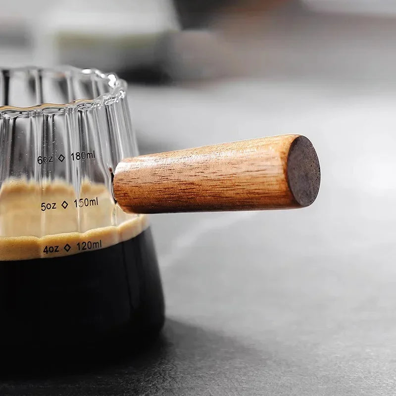 Espresso Measuring Cup with Wood Handle Vertical Grain Glass Coffee