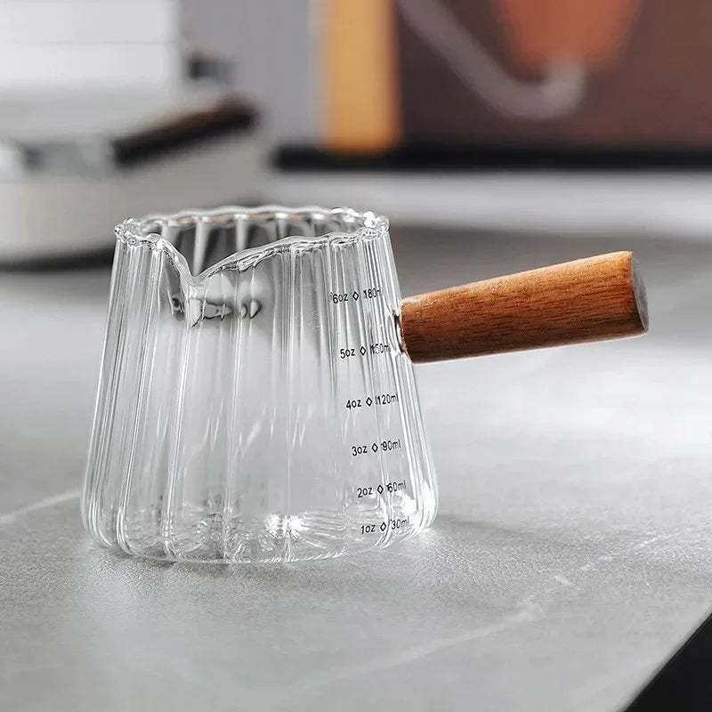 Espresso Measuring Cup with Wood Handle Vertical Grain Glass Coffee