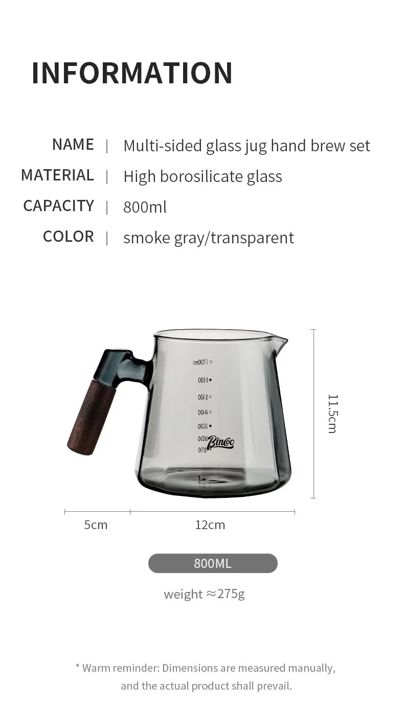 Bincoo Pour Over Coffee Maker Set 800ml Glass Carafe Coffee with Glass Coffee