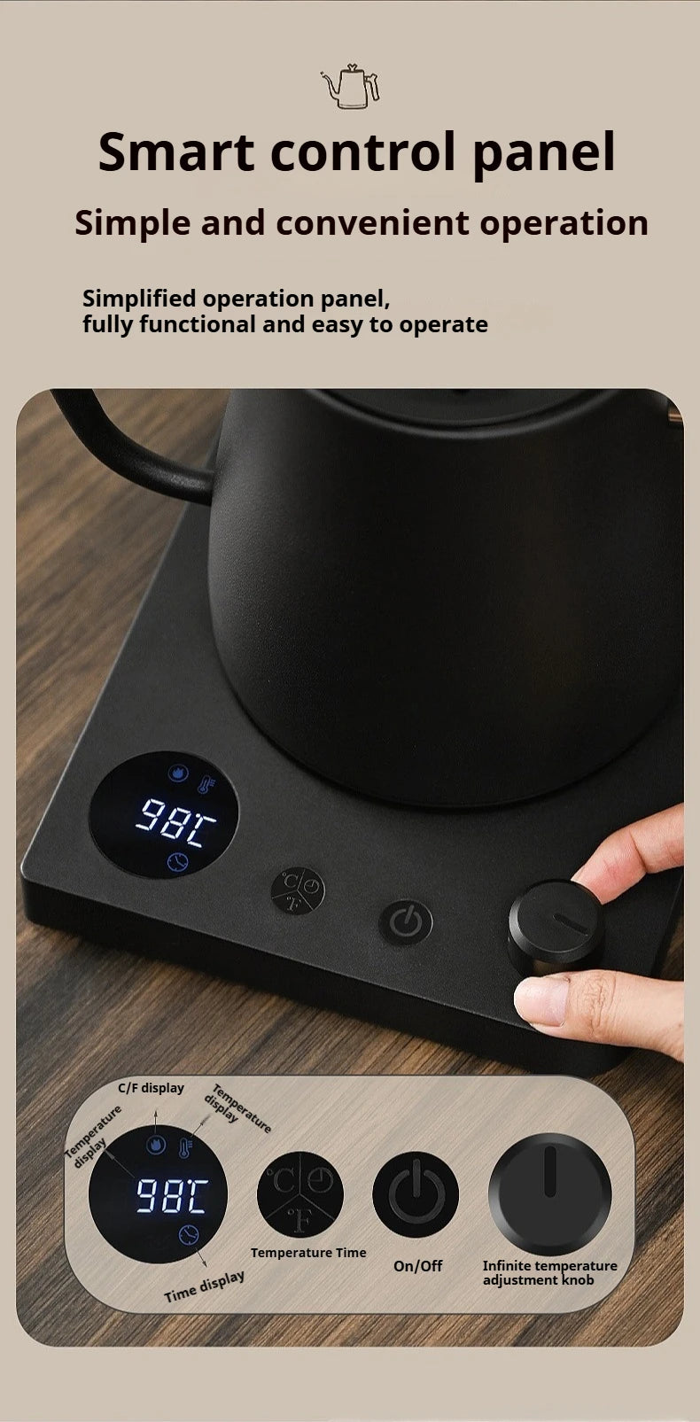 Smart Temperature Control Electric Gooseneck Kettle Hand Brew Coffee