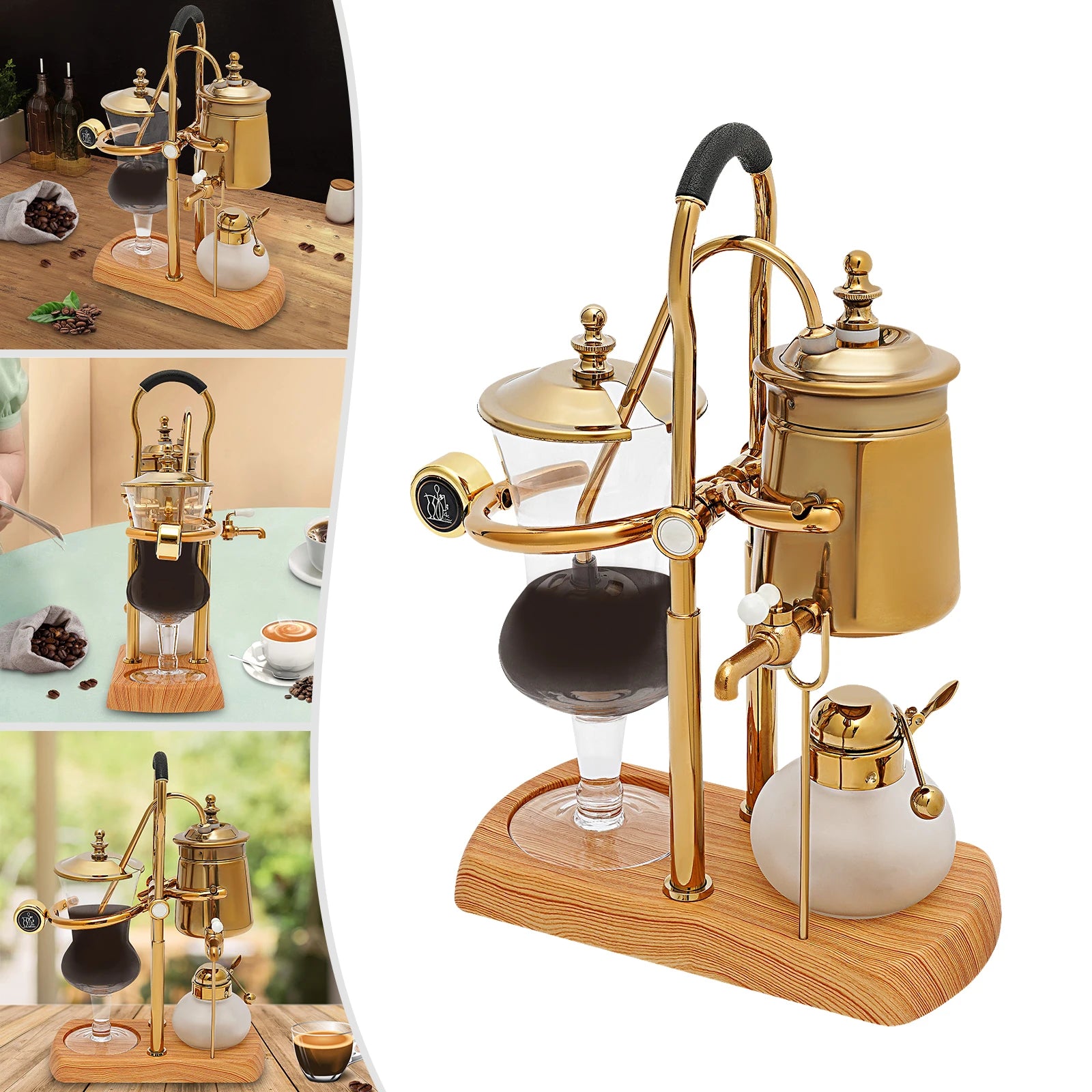 Golden Coffee Maker Siphon Pot Set with Integrated Filter Tea Coffee Brewer