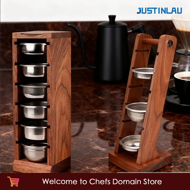 JUSTINLAU Coffee Powder Bowl Storage Rack Walnut Wood Rack Barista Tools