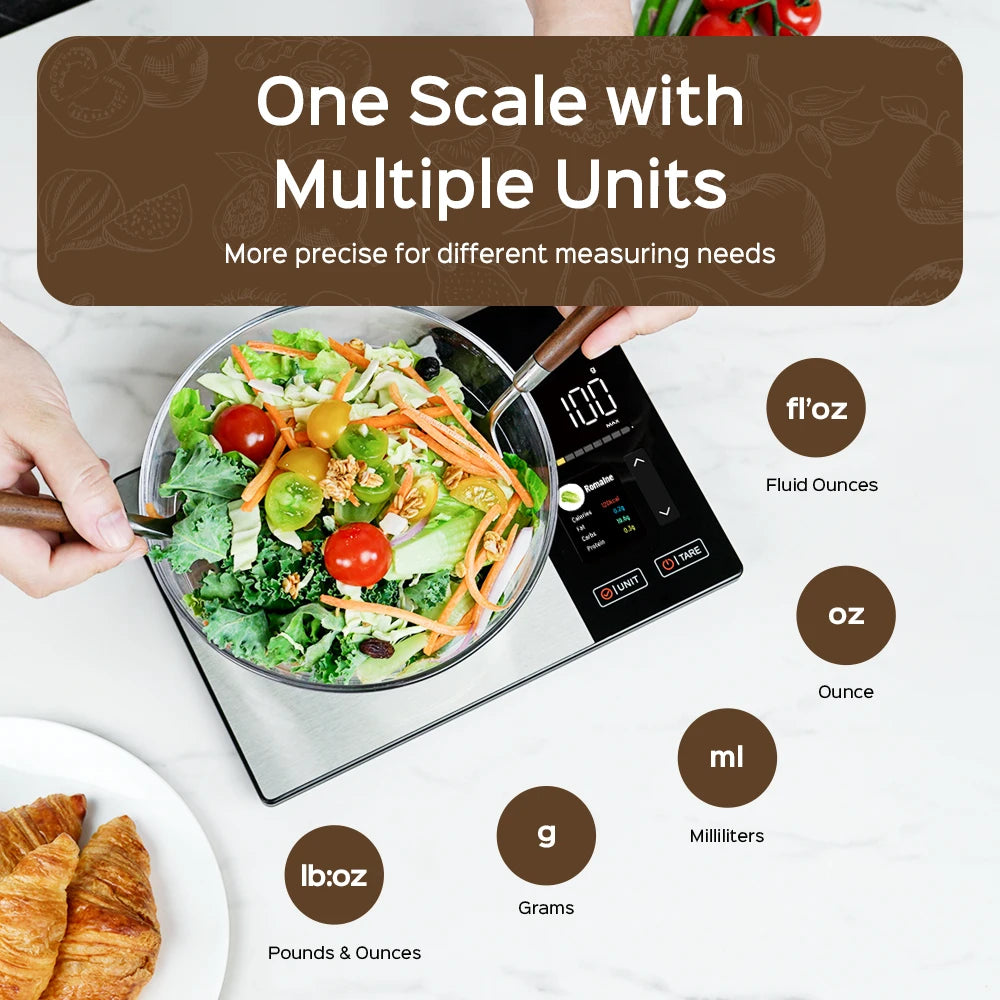 Smart Kitchen Scale Stainless Steel Food Calorie Protein Fat Healthy Cooking
