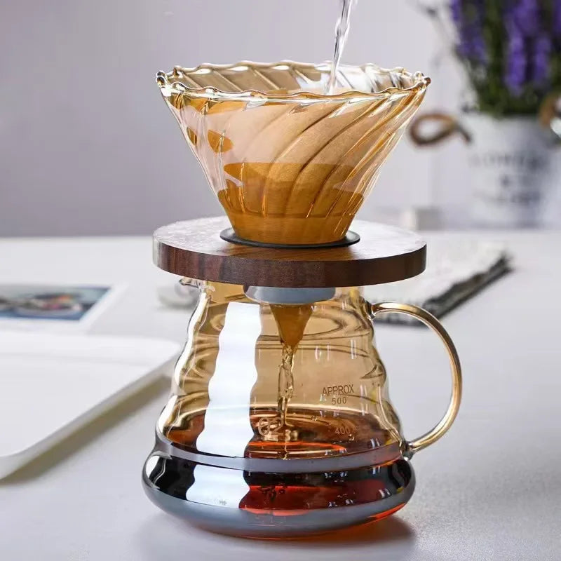 Durable Glass Brewed Coffee Pot Brown Filtering Cup Glass Percolator Funnel