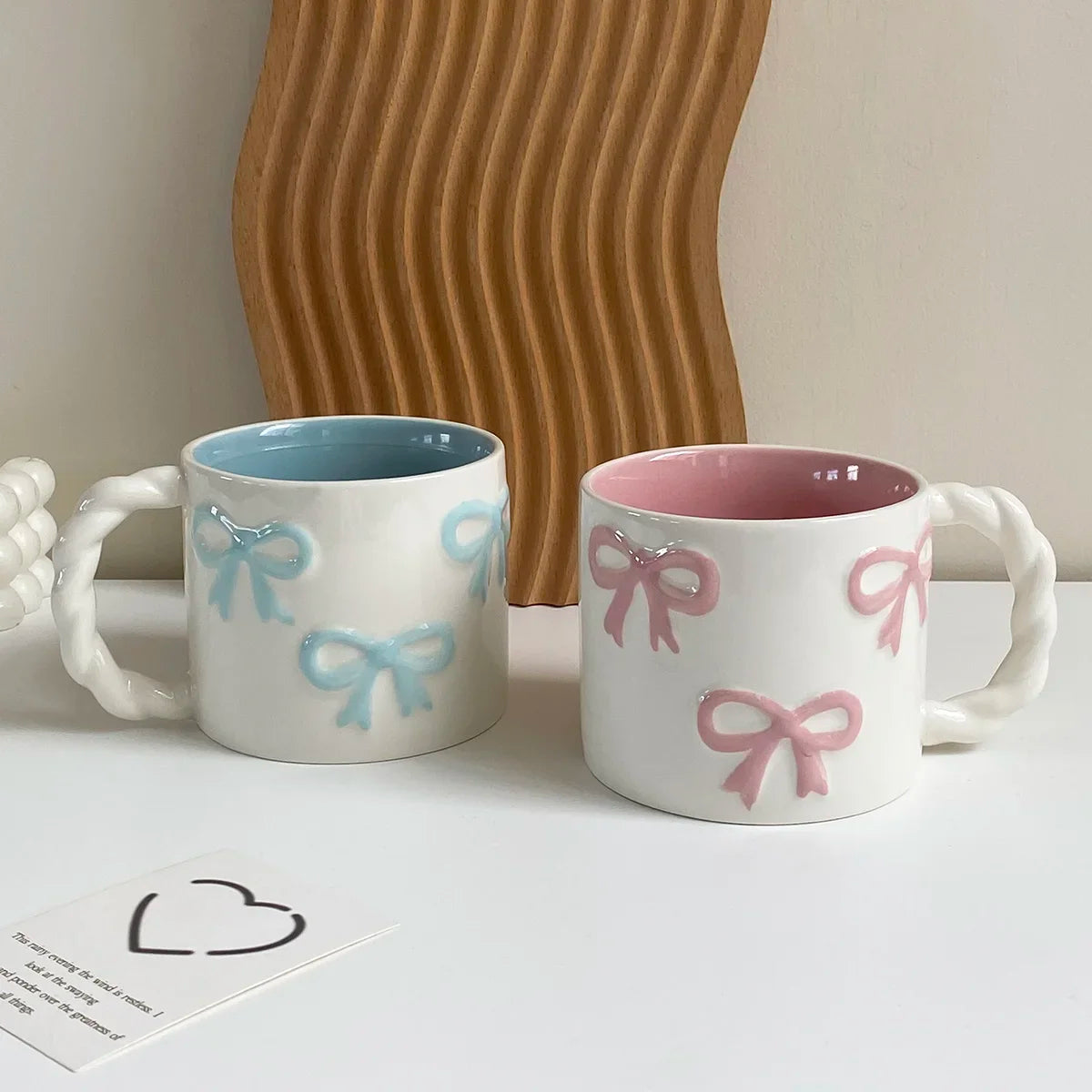 Pink Ceramic Mug with Bowknot, Suitable for Home Decor Drinkware, Drinking Cup