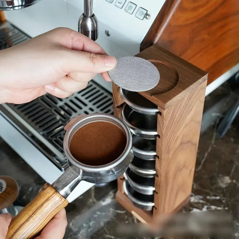 JUSTINLAU Coffee Powder Bowl Storage Rack Walnut Wood Rack Barista Tools