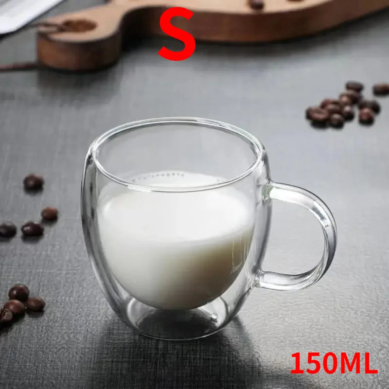1PC Double Walled Glass Cups Handles Transparent Espresso Coffee Cups