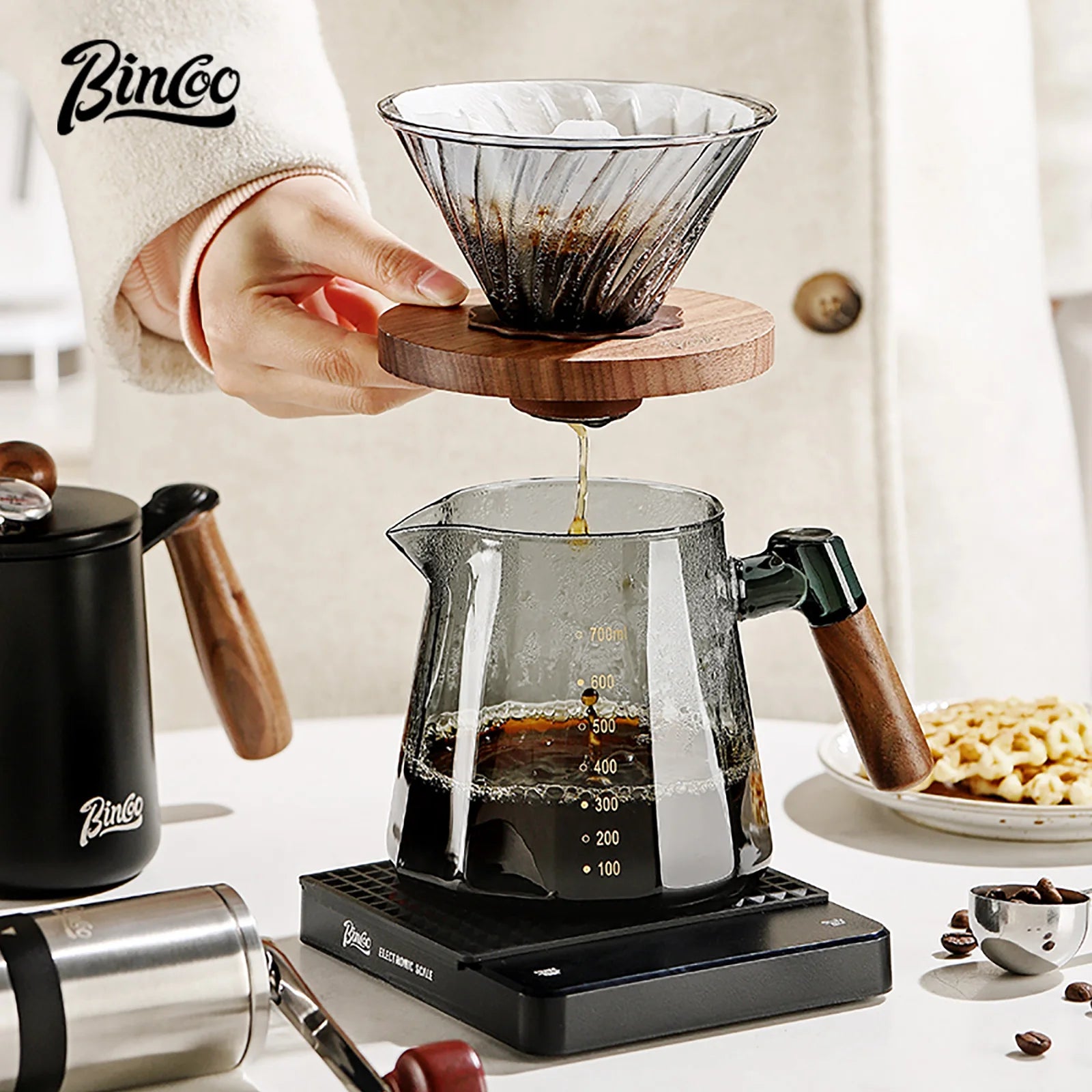 Bincoo Pour Over Coffee Maker Set 800ml Glass Carafe Coffee with Glass Coffee
