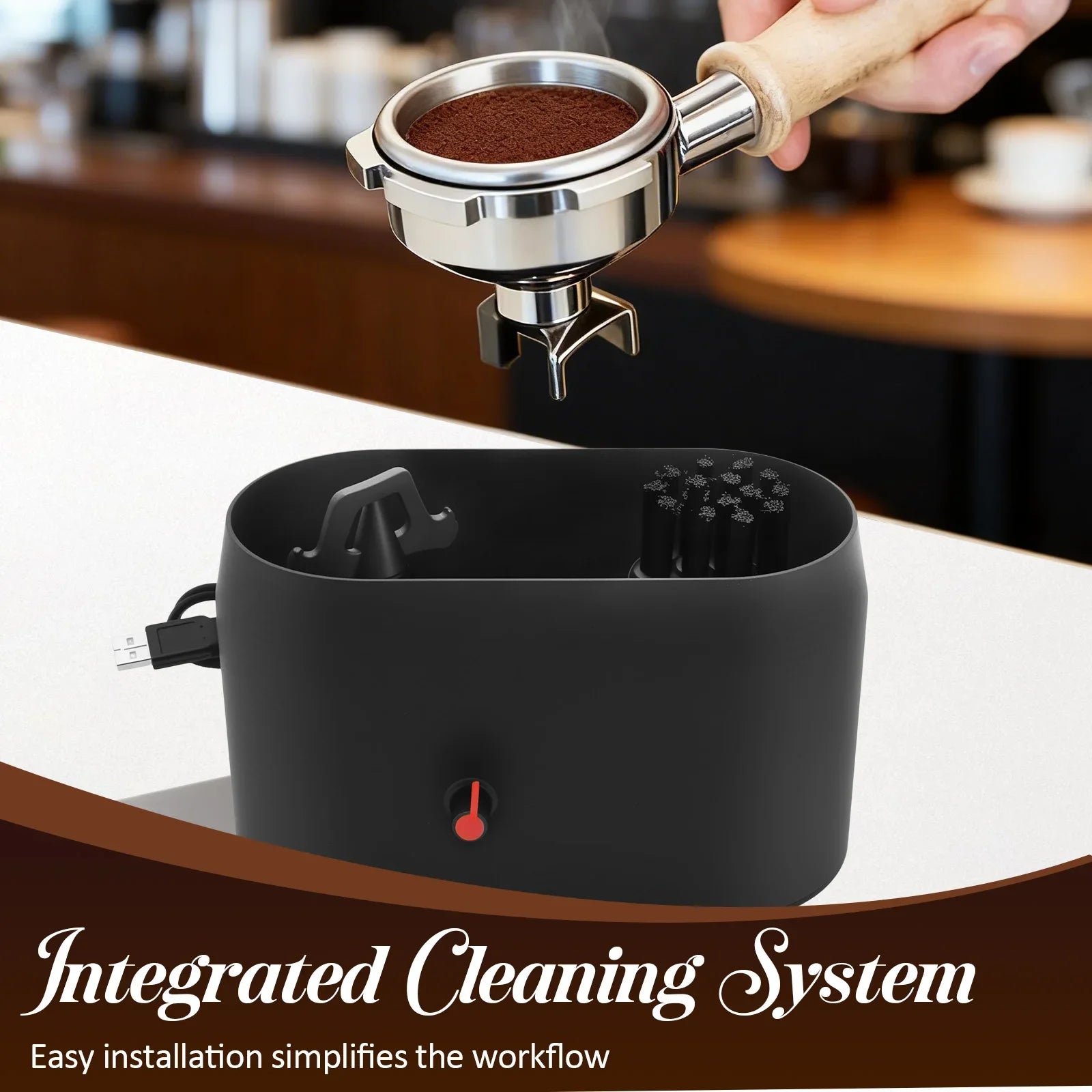 Automatic Knock Box Cleaner Coffee Portafilter Cleaning Kit USB Anti Spill