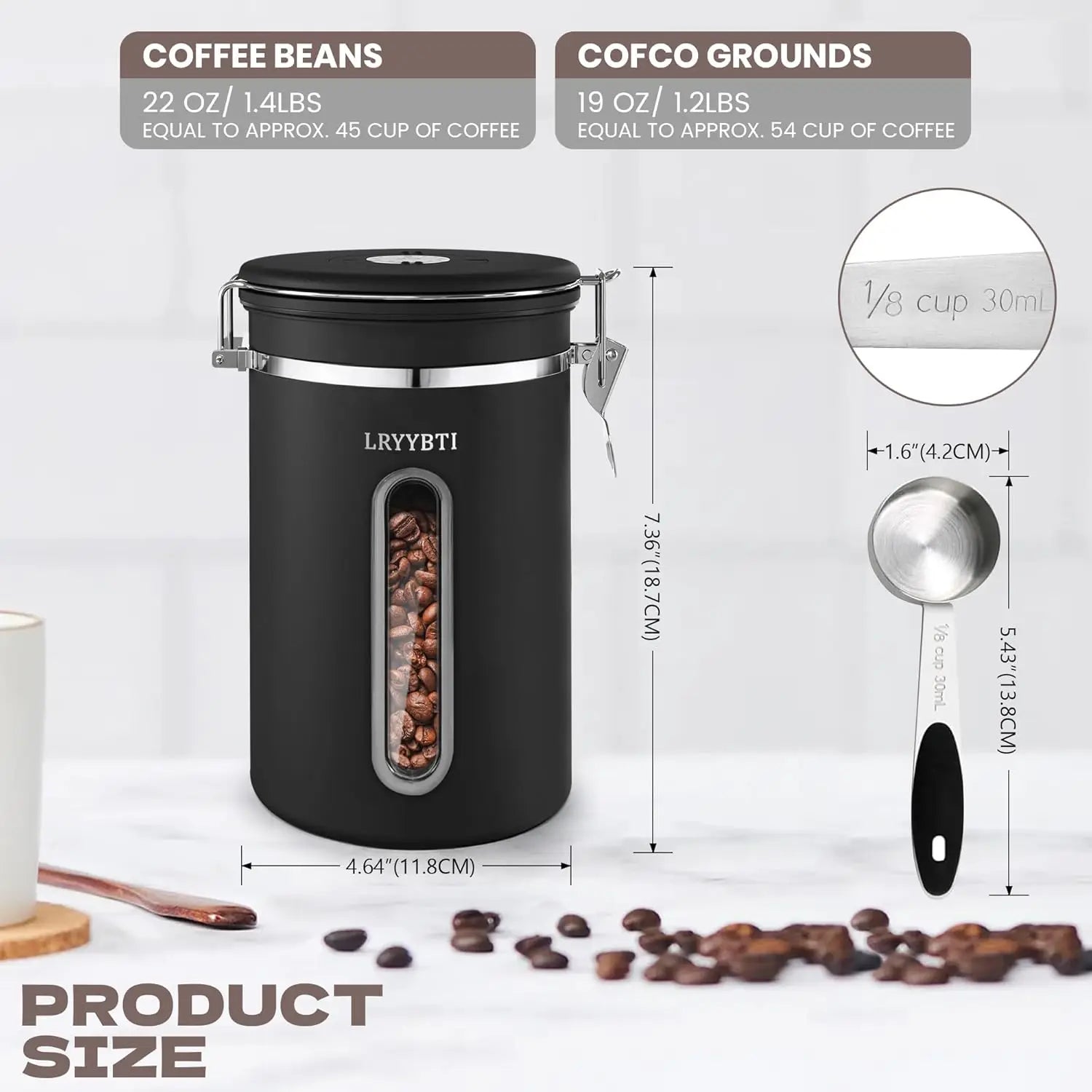 Coffee Canisters with Window Scoop and Airtight Lid Stainless Steel Kitchen Bean