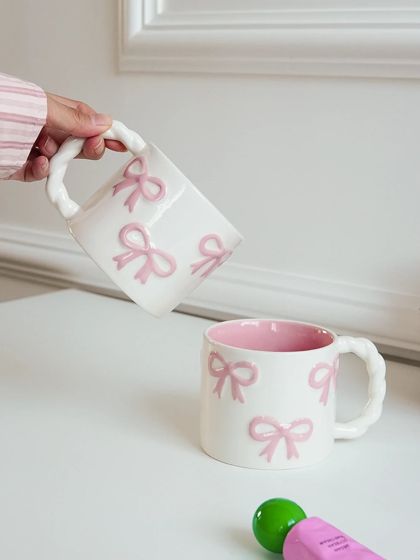 Pink Ceramic Mug with Bowknot, Suitable for Home Decor Drinkware, Drinking Cup