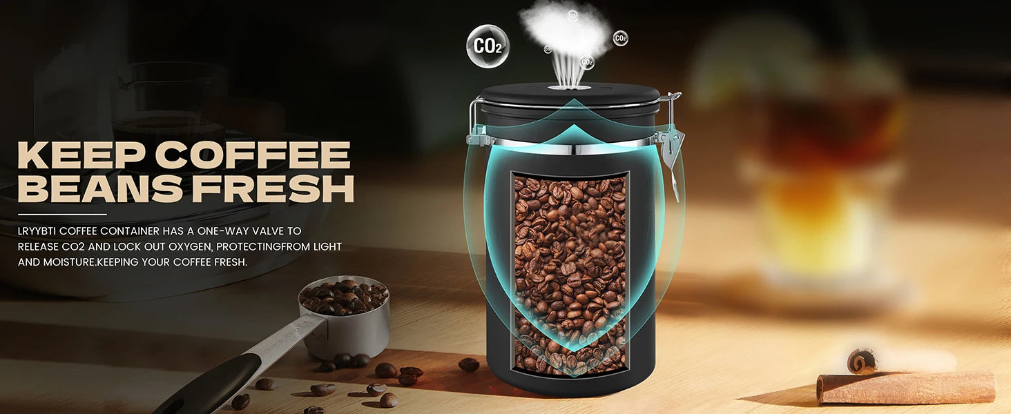 Coffee Canisters with Window Scoop and Airtight Lid Stainless Steel Kitchen Bean