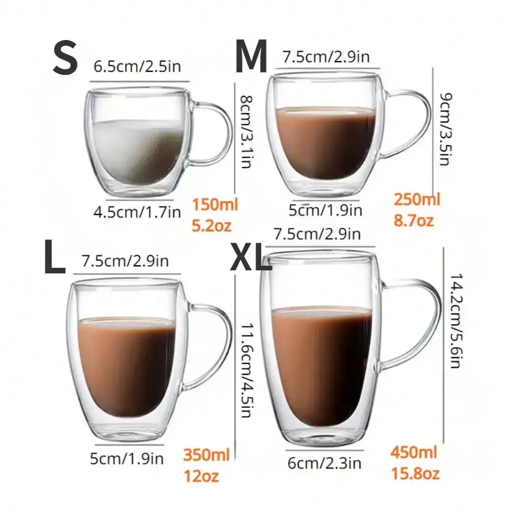 1PC Double Walled Glass Cups Handles Transparent Espresso Coffee Cups