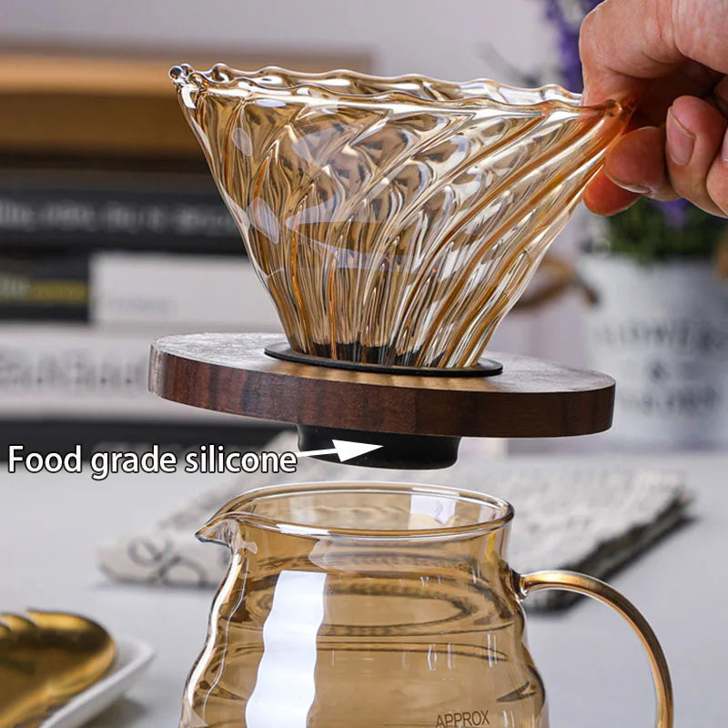 Durable Glass Brewed Coffee Pot Brown Filtering Cup Glass Percolator Funnel