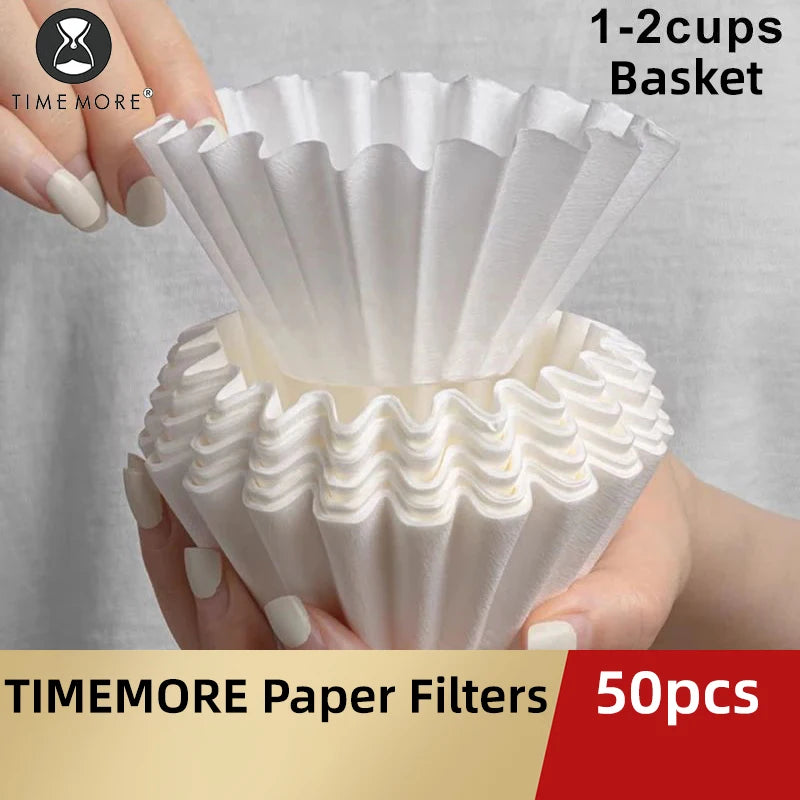 TIMEMORE 1-2Cups Basket Coffee Paper Filter Pour Over Filter Papers 50 Sheets