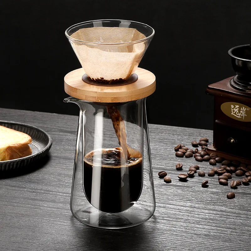 Double Wall Glass Coffee Server, 450ml High Borosilicate Pour Over Coffee Carafe