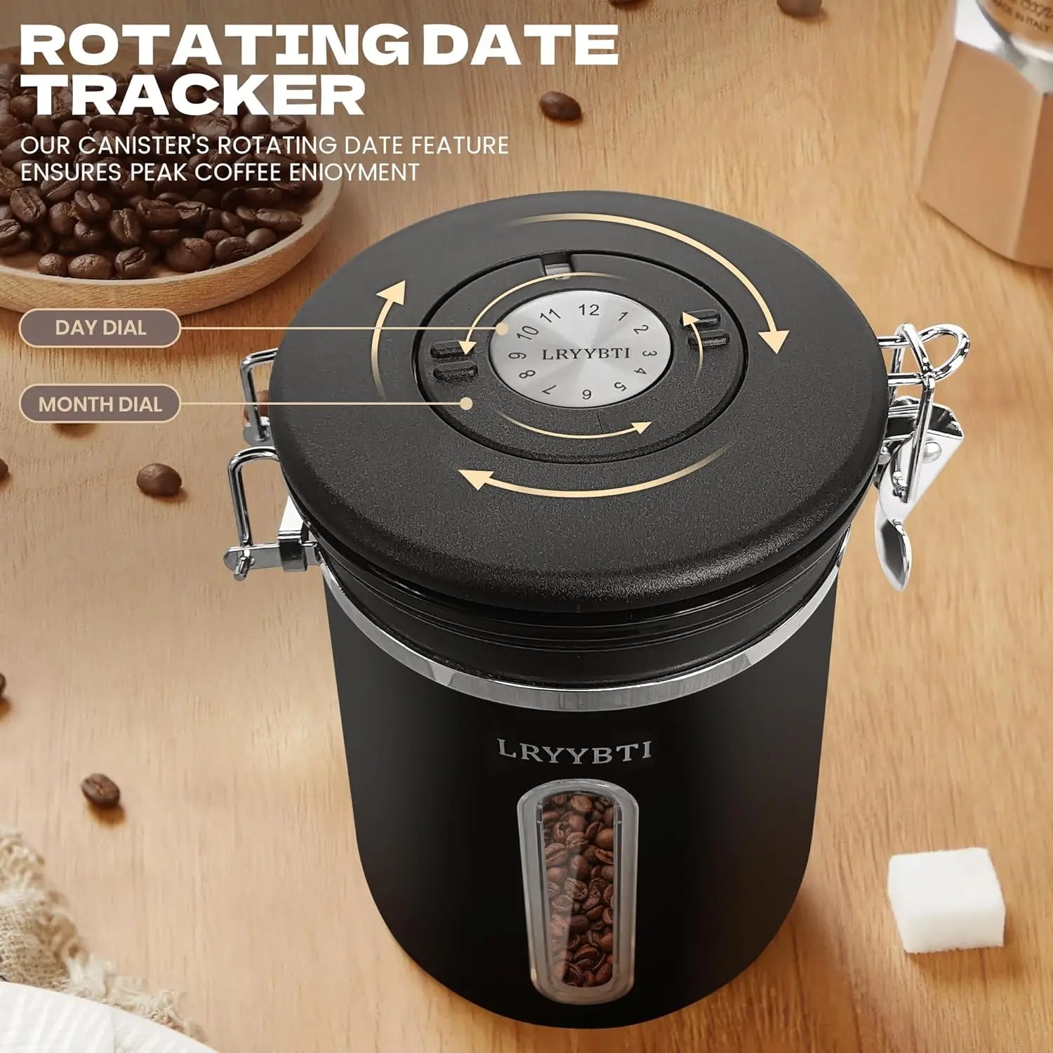 Coffee Canisters with Window Scoop and Airtight Lid Stainless Steel Kitchen Bean