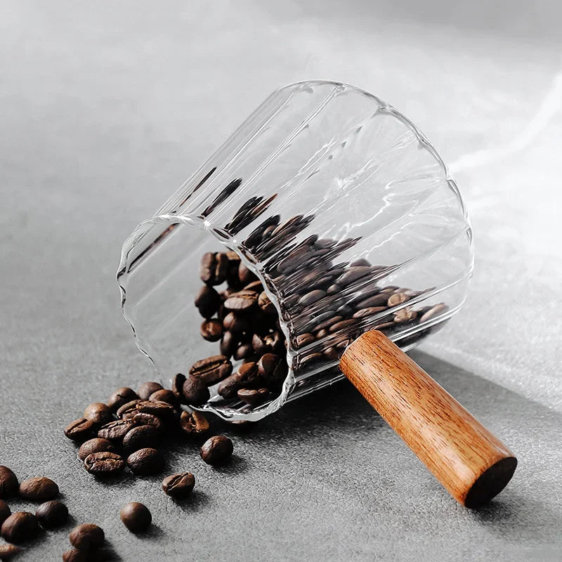 Espresso Measuring Cup with Wood Handle Vertical Grain Glass Coffee