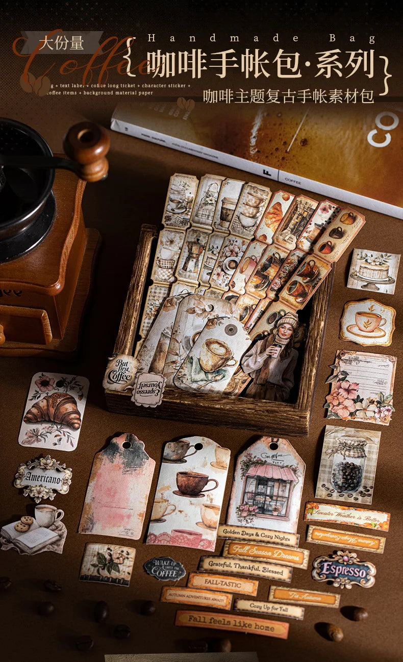 Vintage Journal 45 Sheets/pack Coffee Journal Material Pack Large Quantity Pack
