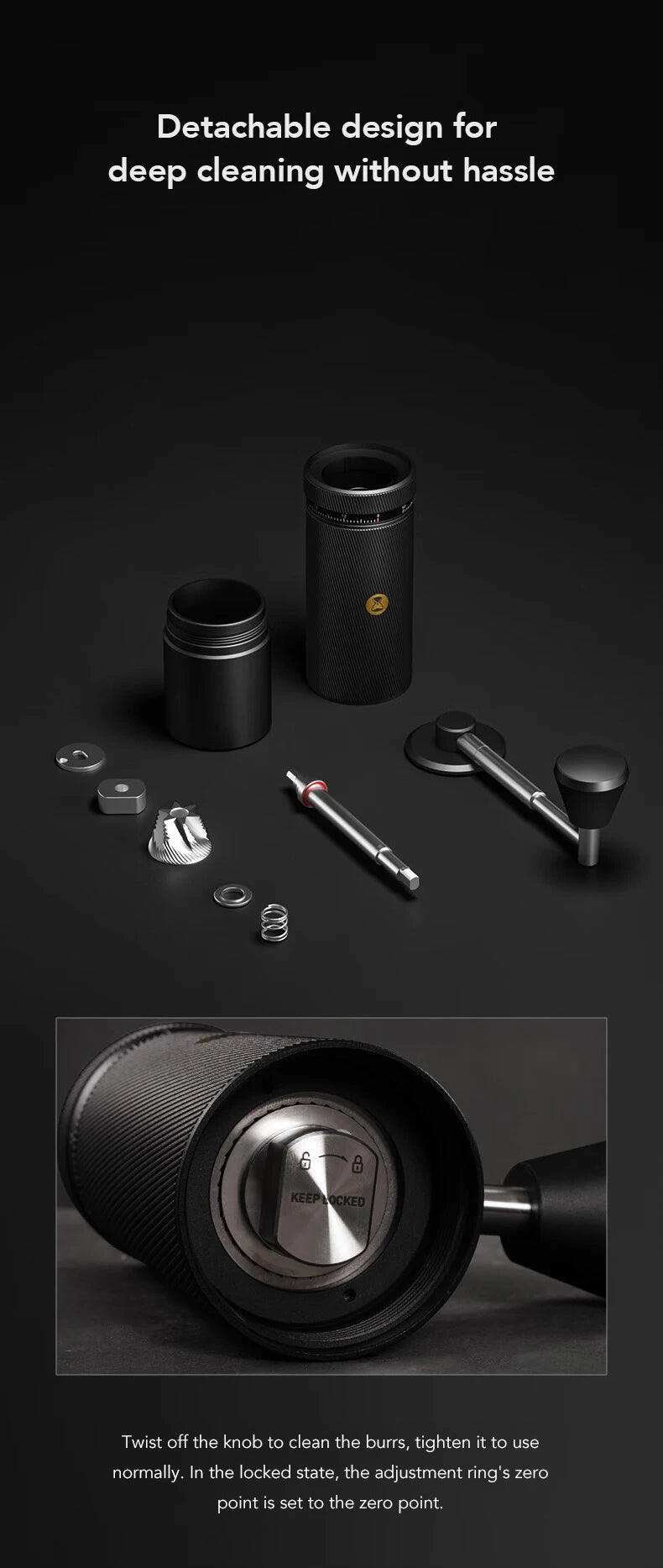 Manual Coffee Grinder Foldable Handle Black Aluminum Alloy  Espresso Grinder