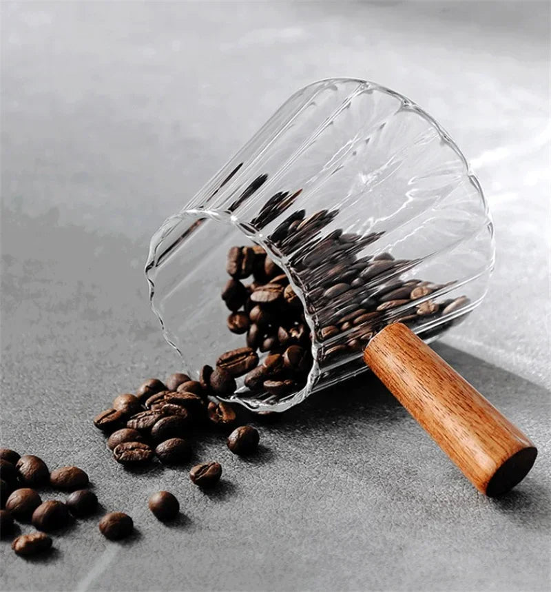 Espresso Measuring Cup with Wood Handle Vertical Grain Glass Coffee