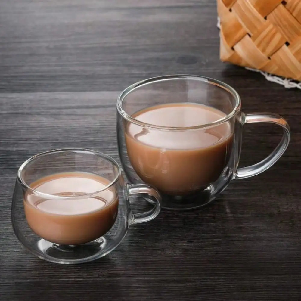 1PC Double Walled Glass Cups Handles Transparent Espresso Coffee Cups