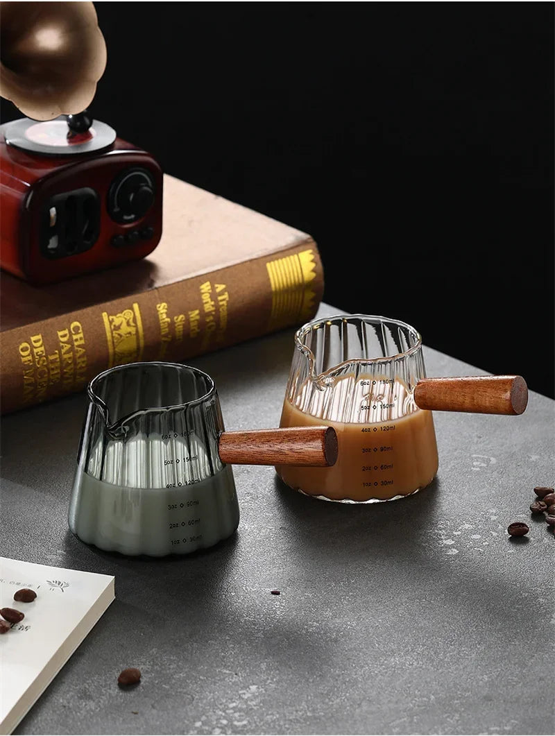 Espresso Measuring Cup with Wood Handle Vertical Grain Glass Coffee