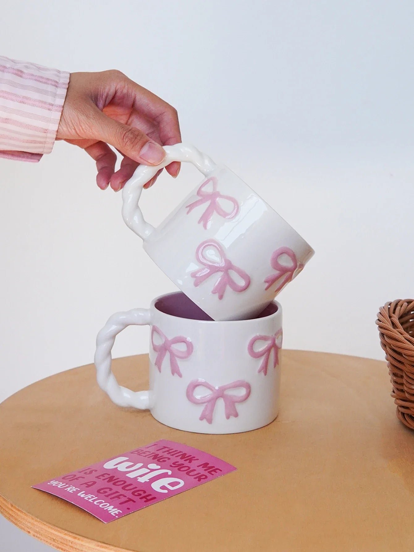 Pink Ceramic Mug with Bowknot, Suitable for Home Decor Drinkware, Drinking Cup