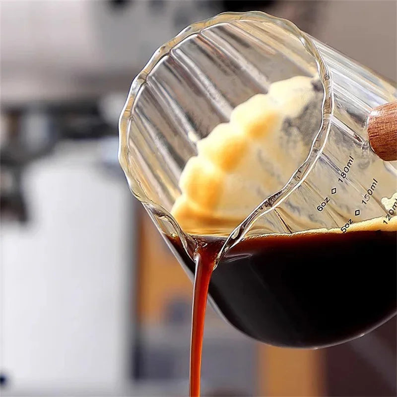 Espresso Measuring Cup with Wood Handle Vertical Grain Glass Coffee
