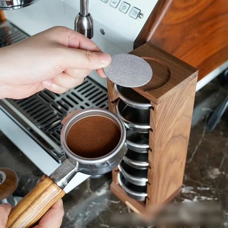 JUSTINLAU Coffee Powder Bowl Storage Rack Walnut Wood Rack Barista Tools