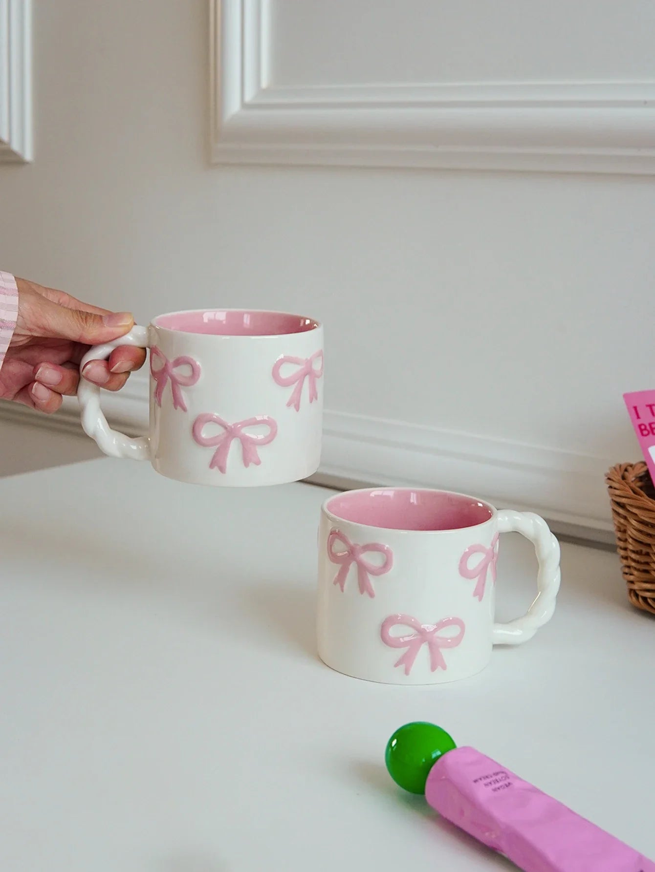 Pink Ceramic Mug with Bowknot, Suitable for Home Decor Drinkware, Drinking Cup