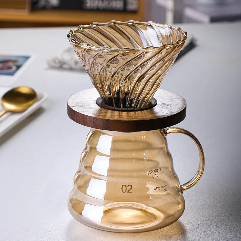 Durable Glass Brewed Coffee Pot Brown Filtering Cup Glass Percolator Funnel