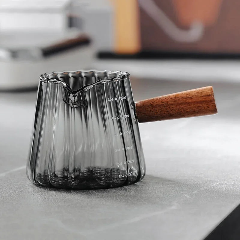 Espresso Measuring Cup with Wood Handle Vertical Grain Glass Coffee