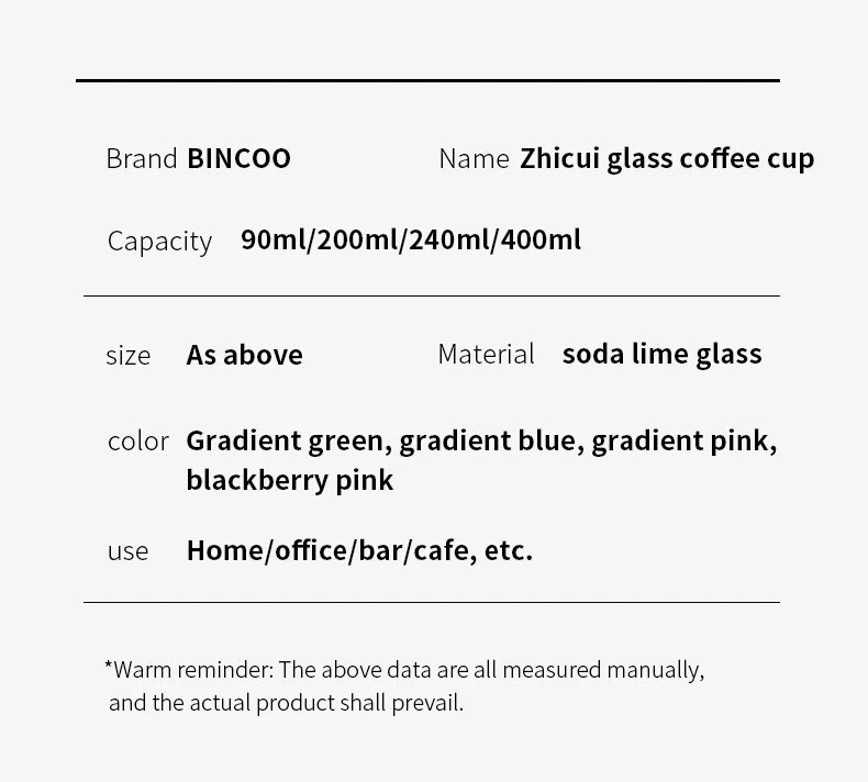 Bincoo High End Coffee Cup Elegant Retro Glass for Americano Dirty Flat White