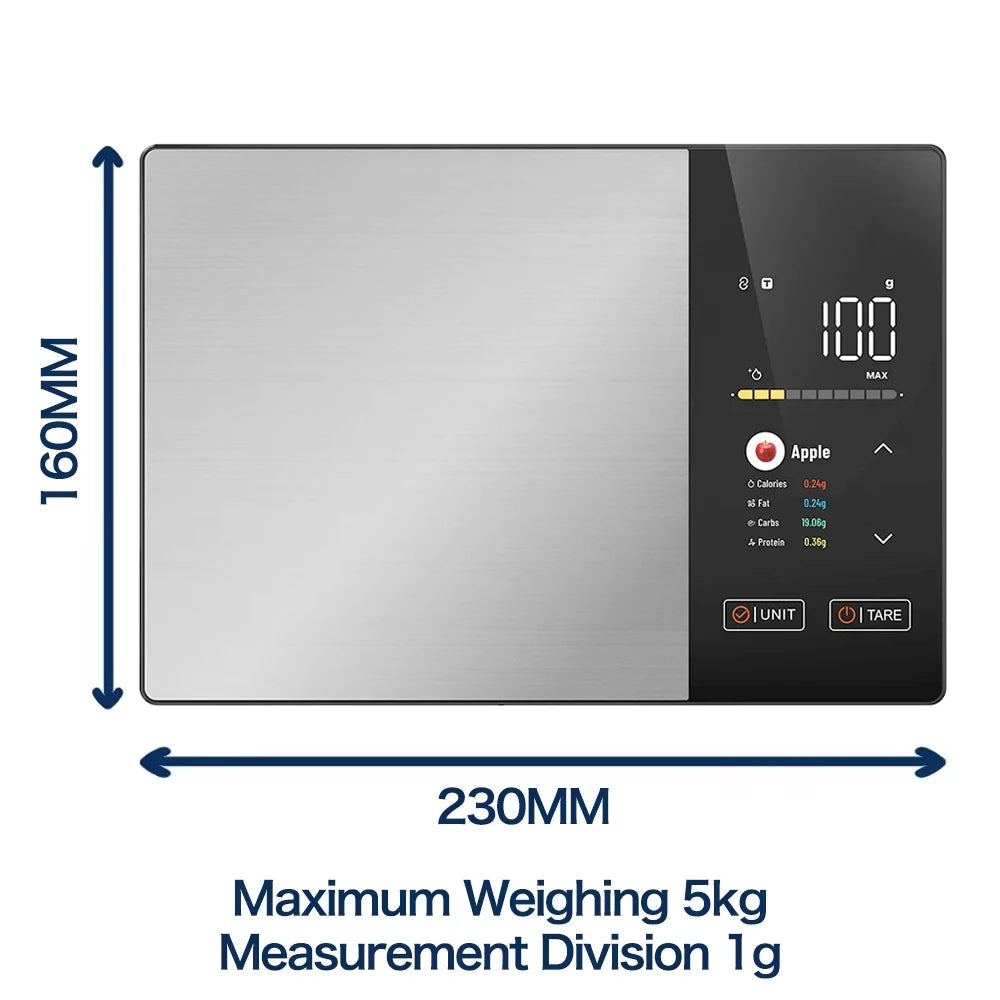 Smart Kitchen Scale Stainless Steel Food Calorie Protein Fat Healthy Cooking