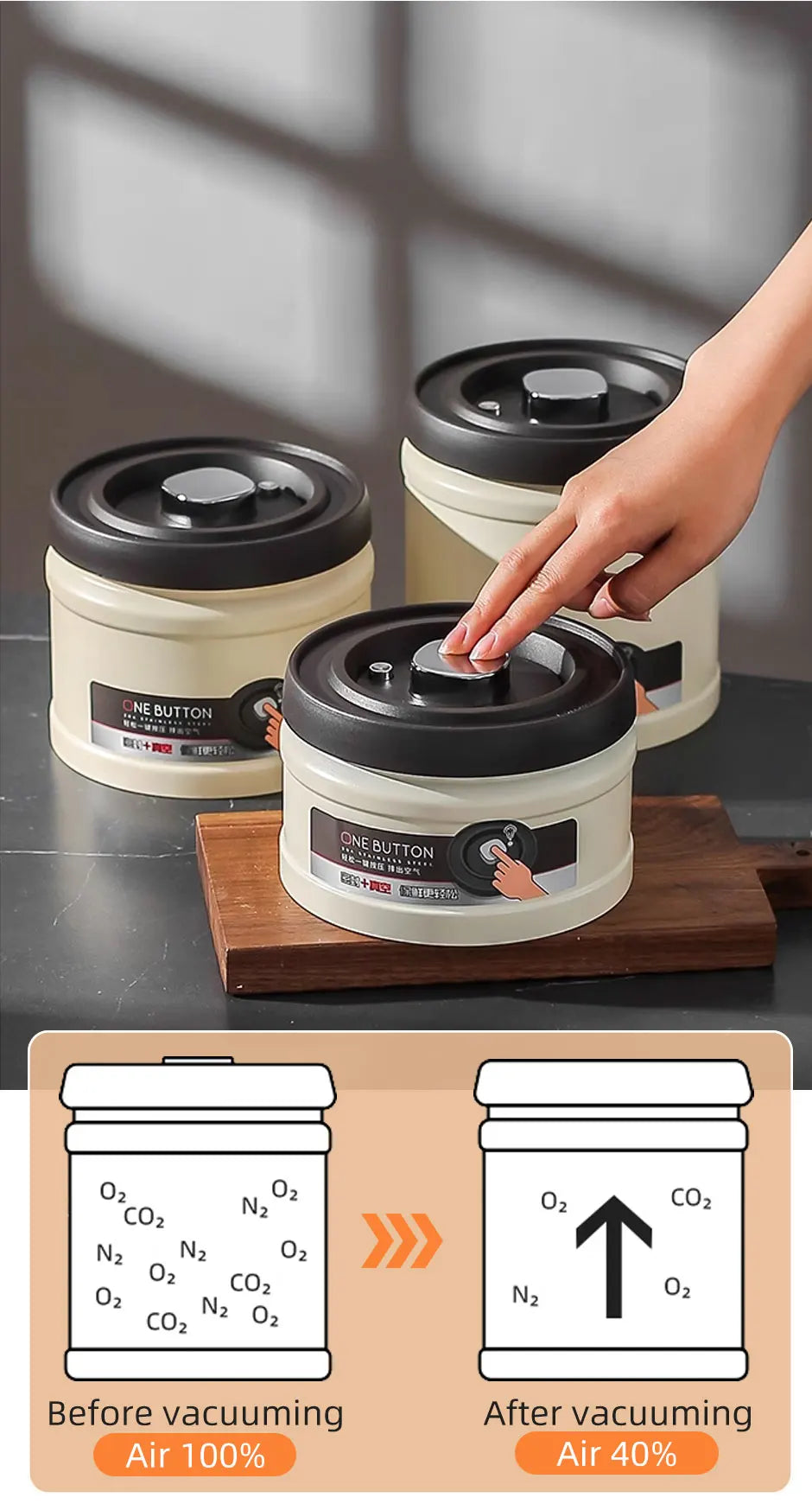 Stainless Steel Coffee Beans Vacuum Sealed Container Coffee Beans Storage