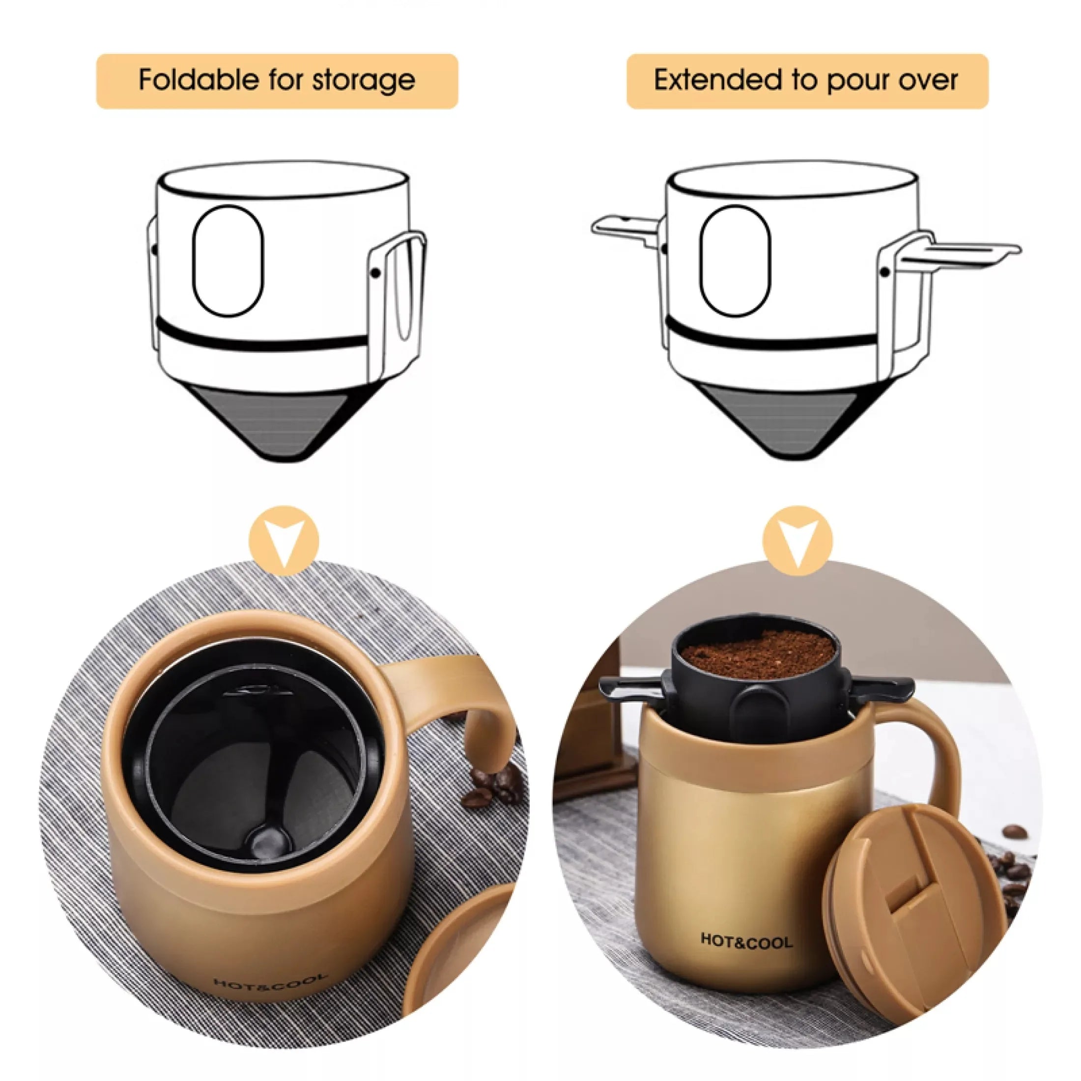 Coffee Filter Drip Coffee Tea Holder Reusable Mug Coffee Dripper Tea Cup Set