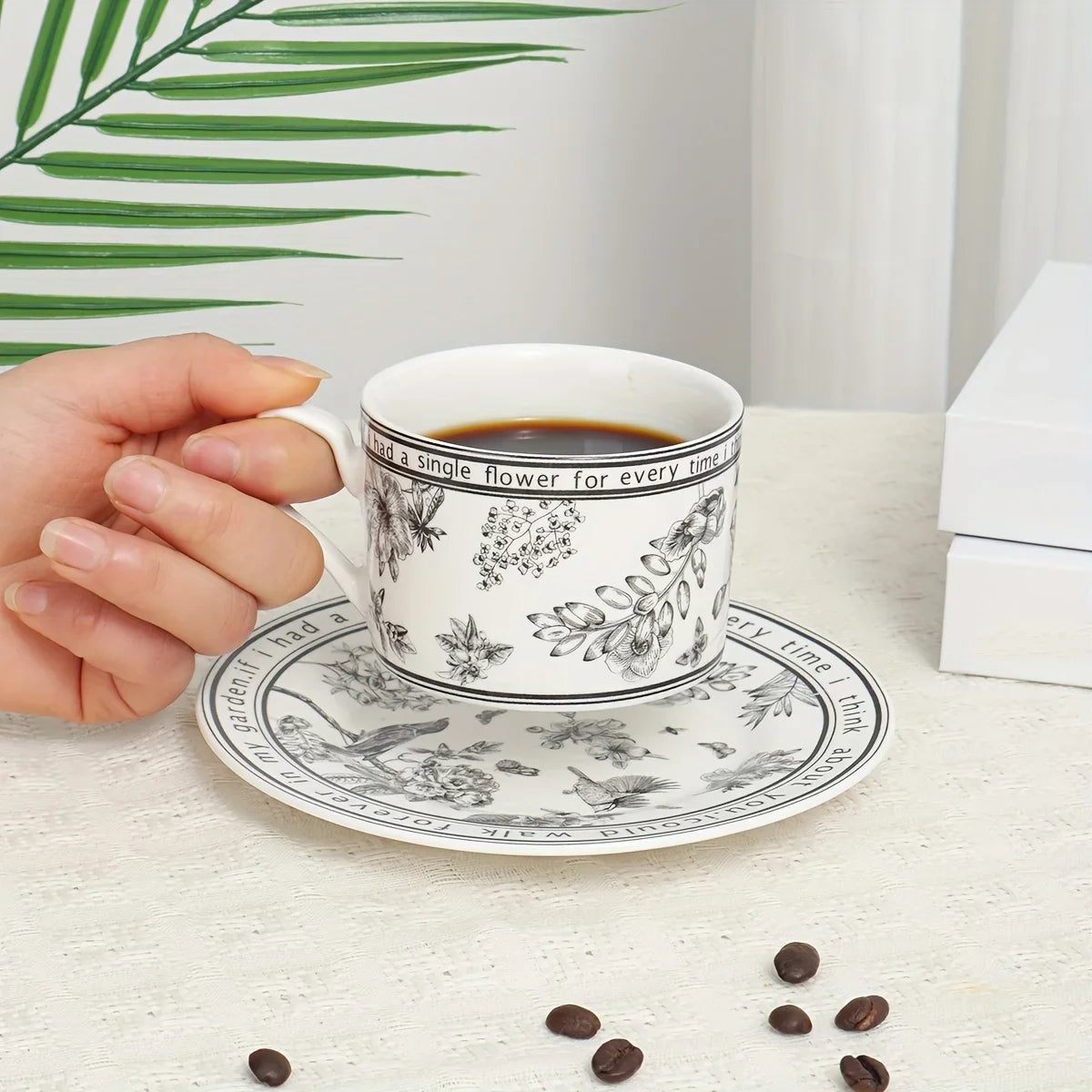 1 set Tea Cups and Saucers, Cappuccino Cups, Coffee Cups, White Tea Cup Set