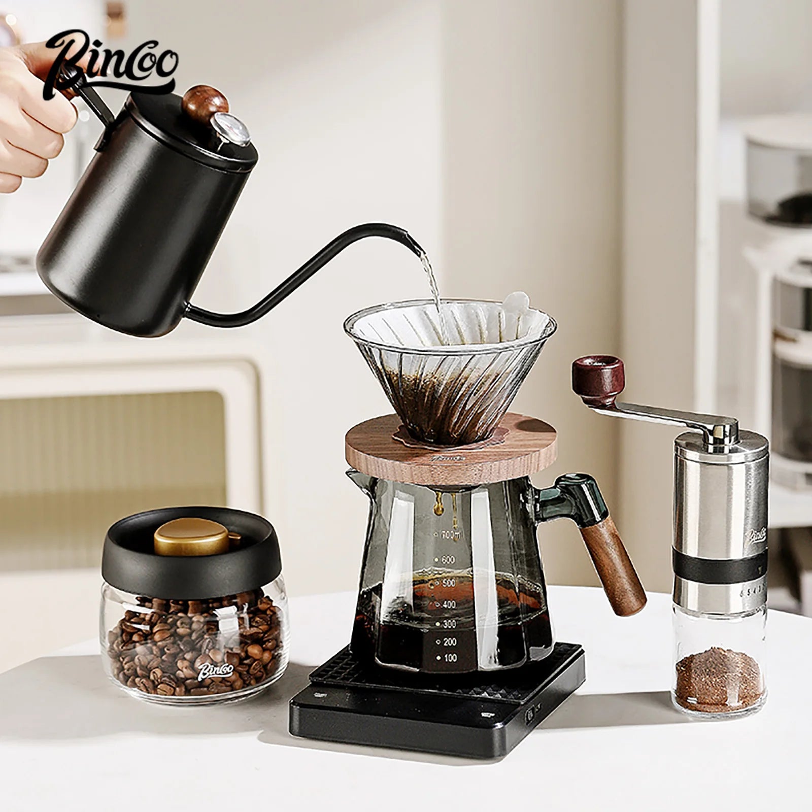 Bincoo Pour Over Coffee Maker Set 800ml Glass Carafe Coffee with Glass Coffee