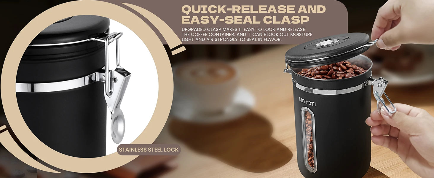 Coffee Canisters with Window Scoop and Airtight Lid Stainless Steel Kitchen Bean