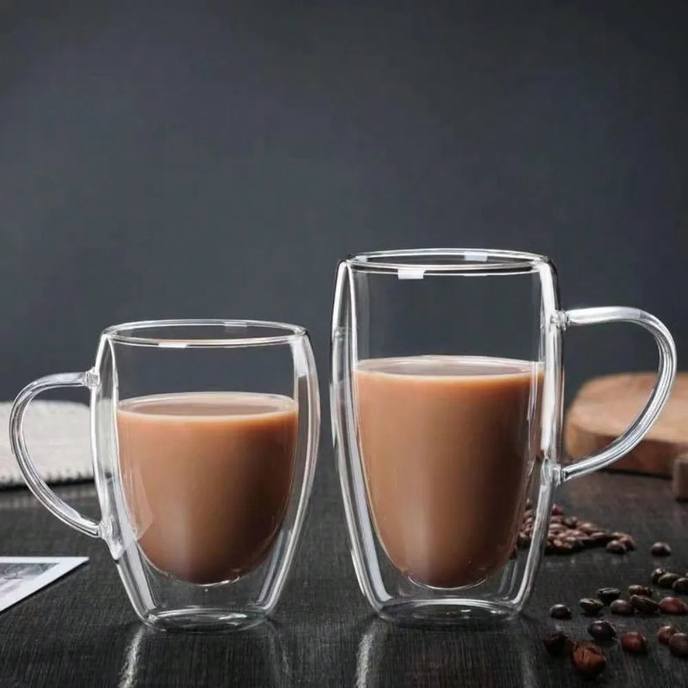 1PC Double Walled Glass Cups Handles Transparent Espresso Coffee Cups